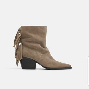 Zara Soft Leather Ankle Boots With Fringe